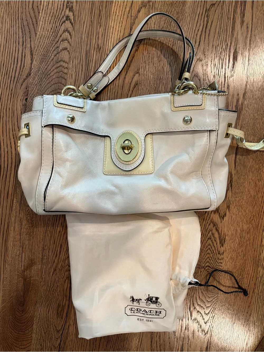 Coach Peyton Cream and Yellow Leather Shoulder Satchel
